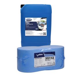   M-Clean M62 Üvegtisztító 5L (100191) + Ipari törlő 970 lap kék, 2 réteg 24x30 cm, 2 tekercs/zsugor (121241)
