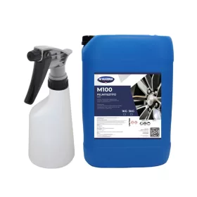   M100 savas érintésmentes alumínium tisztító 5kg + Permetező Flakon Natur PE 600ml (100445) + Permetező fej ipari szürke/fekete saválló (101869)