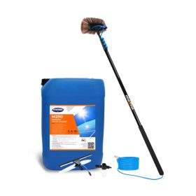   Napelem tisztító szett: Teleszkópos napelem tisztító alumínium mosókefe vegyszer adagolóval üveg lehúzóval 6,5 m + M290 Mmaxima Solar Cleaner napelem tisztító koncentrátum 5kg