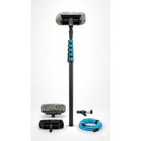   7,5 m Karbon teleszkópos napelemtisztító mosókefe + vegyszeradagolóval,  2 db kefefejjel /puha és közepes/